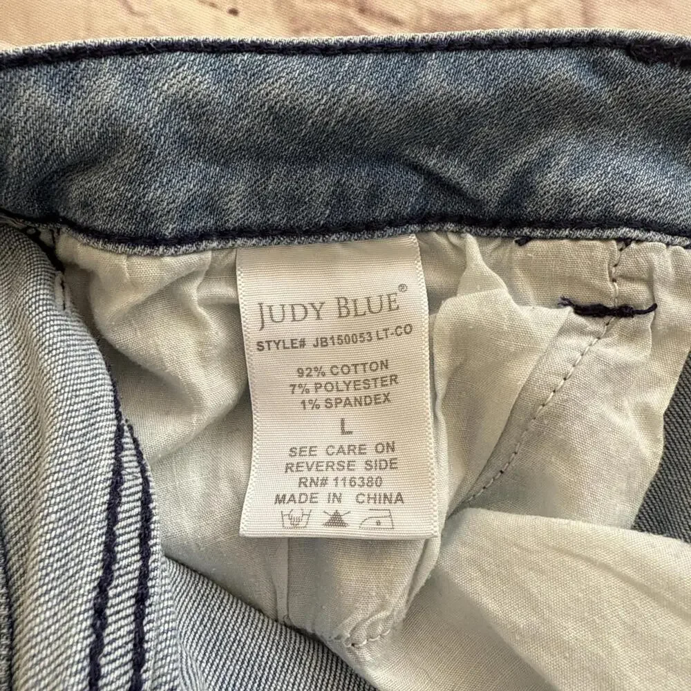 Judy Blue Dip Dye Ombre Denim Jean Boho Cowgirl Festival Frayed Cut Off Shorts L - Picture 7 of 7